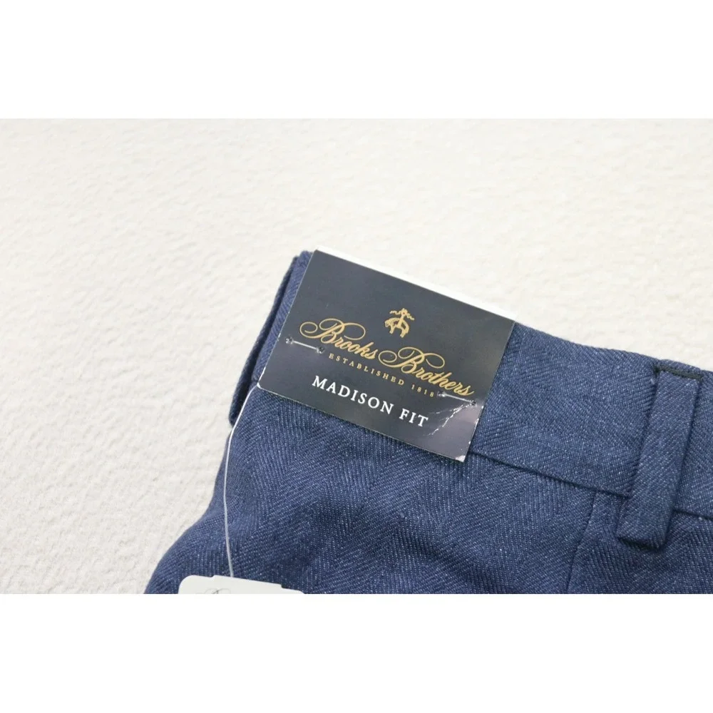 Brooks Brothers Dress Pants Men 40 Blue Solbiati Linen Madison Herringbone NEW
